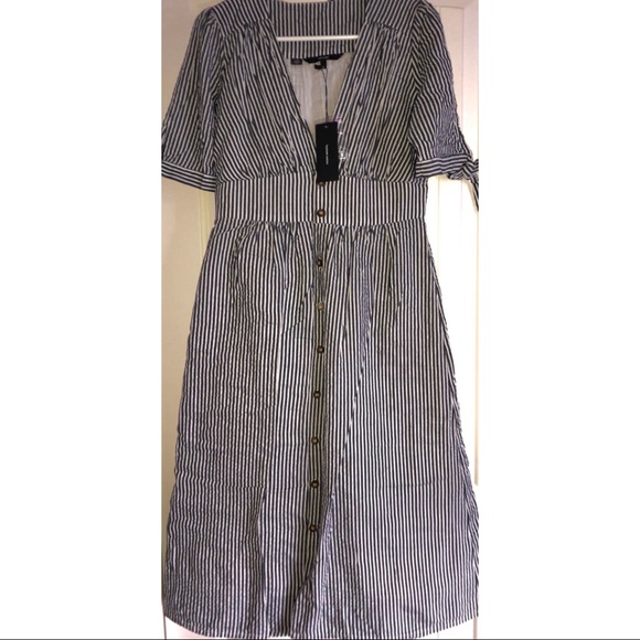 Navy/White Stripped Summer Midi Dress - Picture 3 of 3